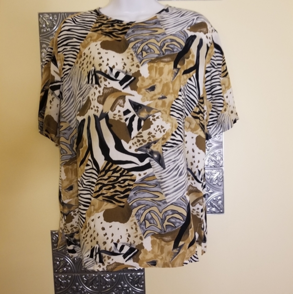 Vintage Mixed Animal Print Pullover Top Sz 10